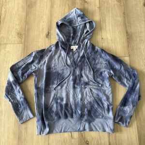 Knox Rose Womens Medium Multicolor Tie Dye Drawstring Long Sleeve Hoodie Blue